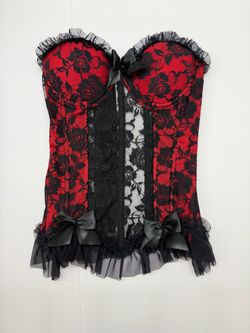 Daisy Corsets Red and Black Floral Lace Bustier Corset size Small
