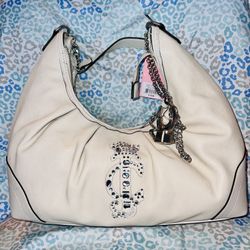 New Beige Juicy Couture Purse Satchel Bag Handbag Pleather Crown Hobo MSRP $79