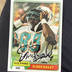 Pro Collection Autographed Elmer Bailey Miami Dolphins Thro-Back Card