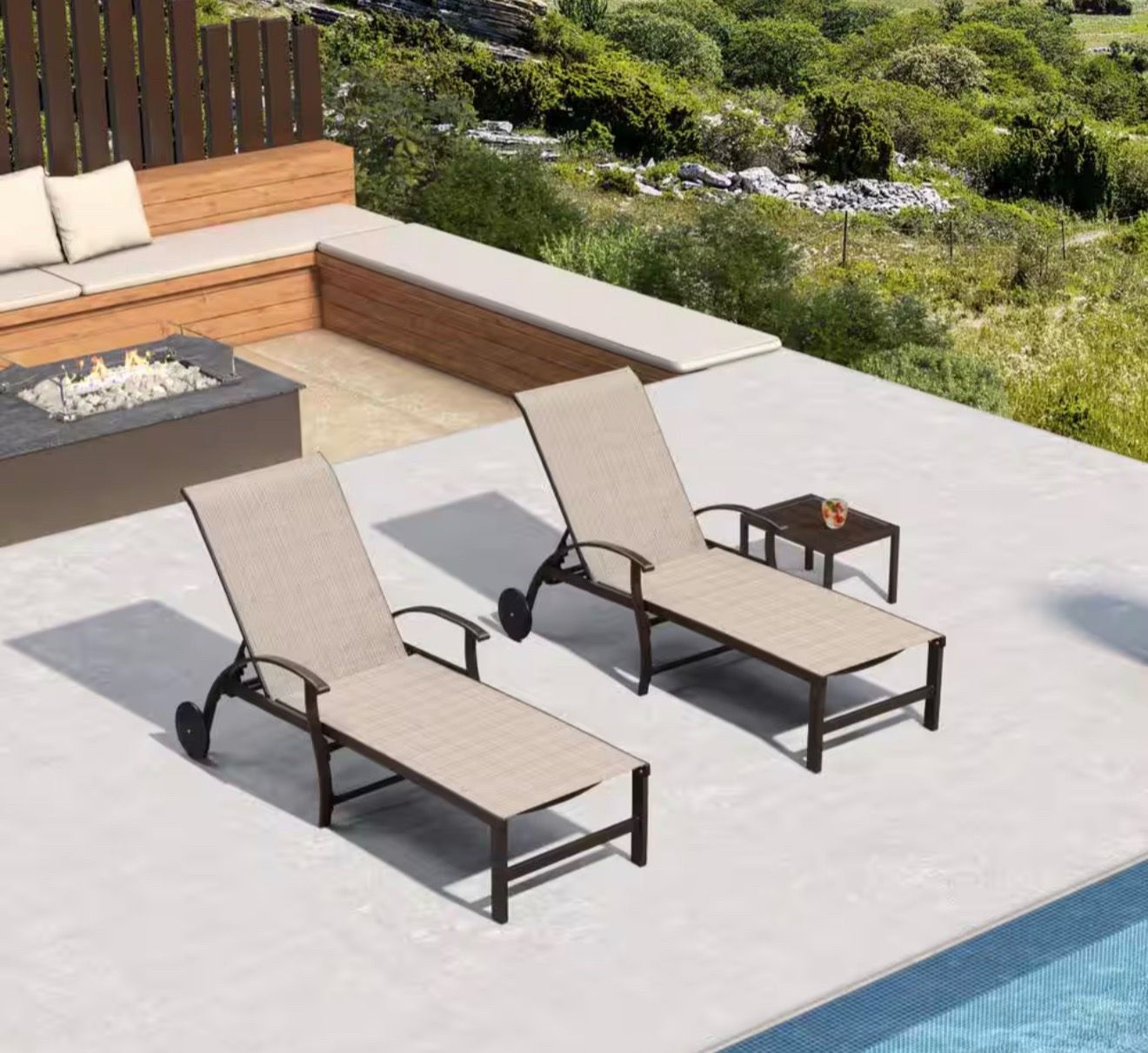 3-Pieces Aluminum Outdoor Chaise Lounge Patio Lounge Chair with Side Table