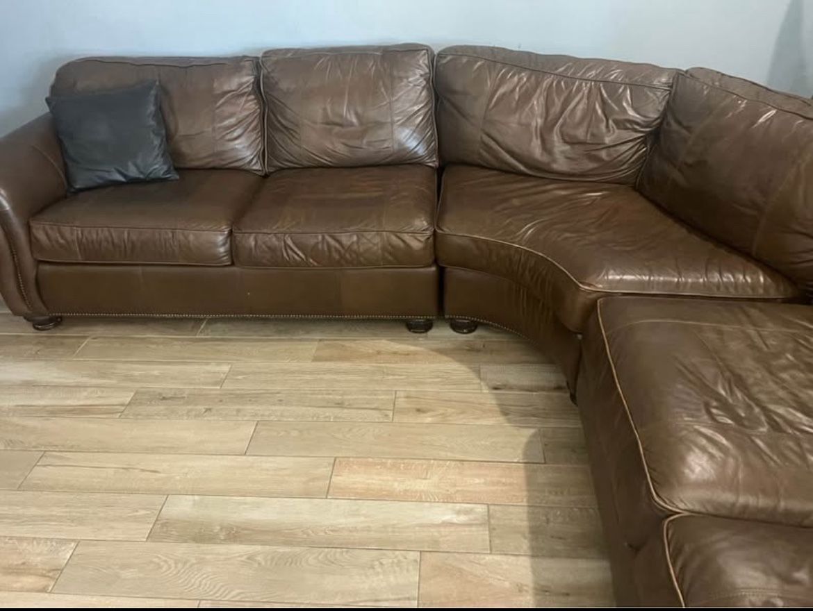 Real Brown Leather Sectional For Sale
