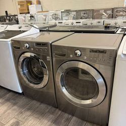 LG stainless steel frontload washer and dryer set electric with warranty