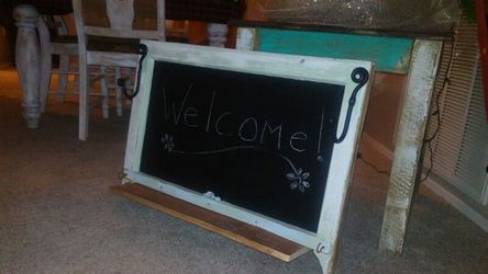 Vintage window shelf chalk board. Great for an office or kitchen.