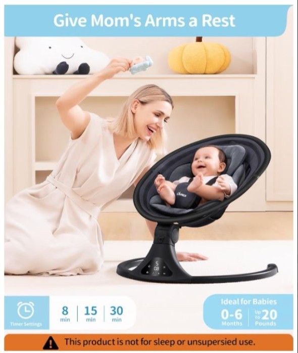 Electric Infant- Baby Rocker-Swing, Bluetooth, Remote (Black)LAREX