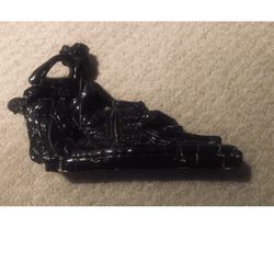 Vtg Black Glazed Partially Nude Woman Lounging On Couch Ceramic Statue 3x14x9H