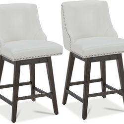 016d Counter Height Swivel Bar Stools Set of 2, FSC Certified Upholstered Counter Stools, Modern Swivel Barstools with Wood Legs for Kitchen Island, 2