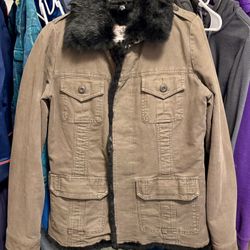 Vintage Miss Me rabbit fur brown canvas jacket with removable lining