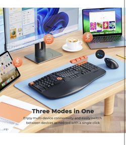 New Black Ergonomic Keyboard & Mouse Wireless Combo Bluetooth