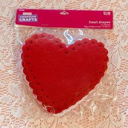 Valentine Crafts felt heart shapes 6” (ish) red white pink package of 12