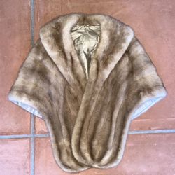 vintage light brown + cream fur stole/shawl with pockets ~ natural mink by emba autumn haze