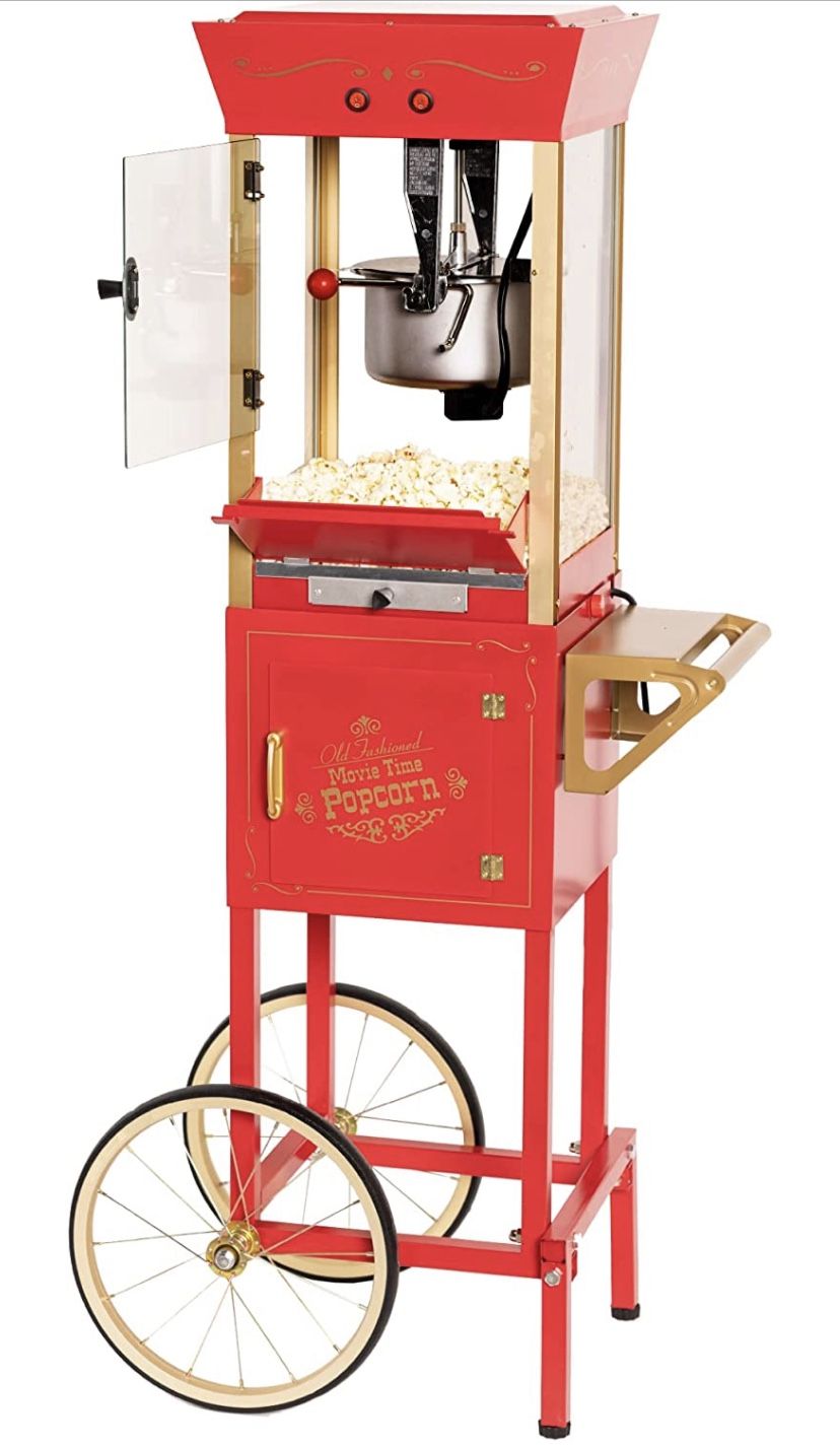 LARGE Nostalgia Popcorn Maker Professional Cart - 8 Oz Kettle Makes 32 Cups Vintage Movie Theater Popcorn Machine + Interior Light + Extra Accessories