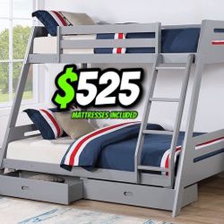 Twin Full Grey Bunkbed With Ortho Mattress Included!