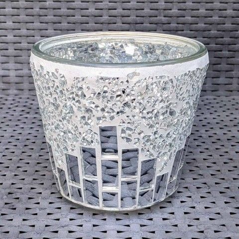4.75"H x 5.25"W round cone shaped mirrored mosaic chip design flower pot succulent planter vase