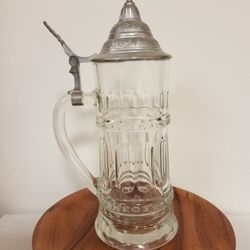Vintage Rastal Pewter Lid Glass Beer Stein,  0.4L