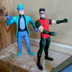 Vtg. "Batman: The Animated Series" ROBIN + RIDDLER Action Figures (KENNER, 1993)