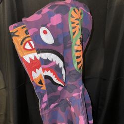 BAPE Double Hooded Purple Tiger Face Hoodie New w Bag & Tags *RARE*