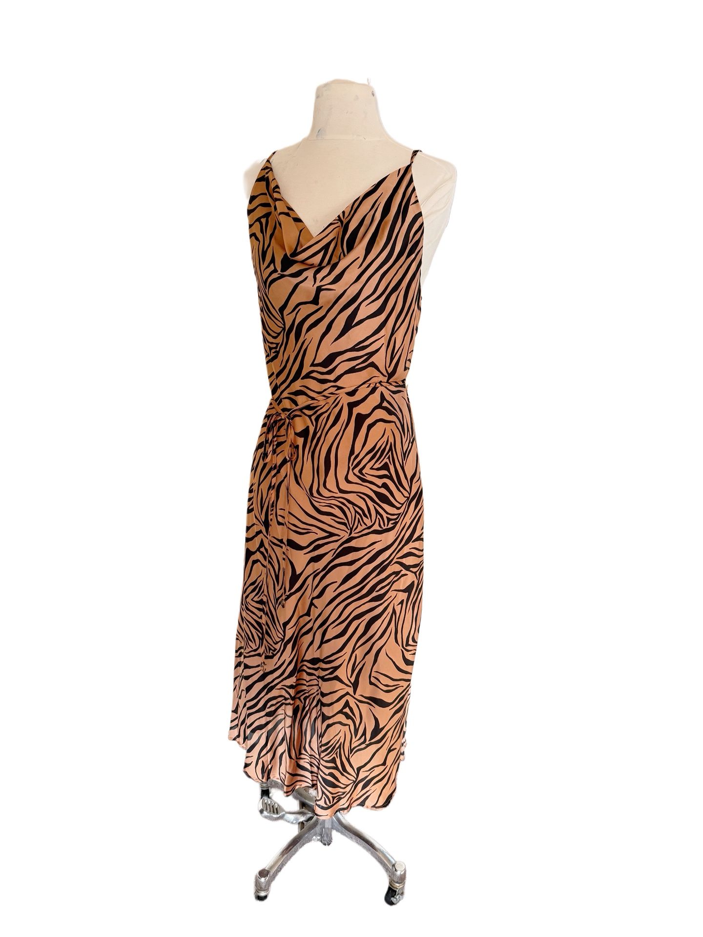 Main Strip Animal Print Silky Midi Dress Size Large
