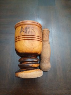 Vintage Handmade Wooden Mortar and Pestle Set