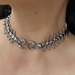 Silver centipede punk chunky choker necklace for women girls