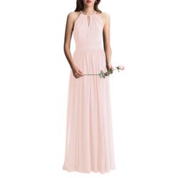 Keyhole Neck Chiffon A-Line Gown Dress Blush Pink