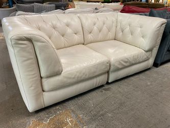 White Leather Modular Tufted Modern Loveseat