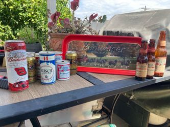 Vintage cans and Budweiser tray
