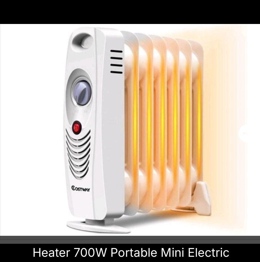Heater 700W Portable Mini Electric  Oil-Filled Radiator Heater, White  Retail $130