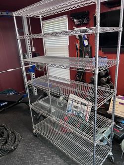 Rolling metal shelf