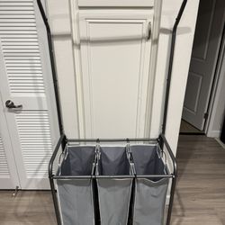 3-Bag Rolling Laundry Sorter Hamper with Hanging Bar – 66.5” Tall