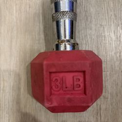 3 lb Rubber Hex Dumbbell. Chrome Knurled Handle