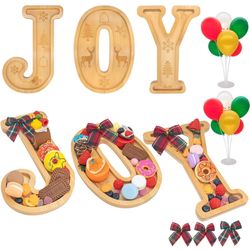 Beand New 3PCS Bamboo Christmas Decorations Letters Charcuterie Board Box-(with 14 Balloons and Bow) Joy Charcuterie Letters Fillable Food Christmas P