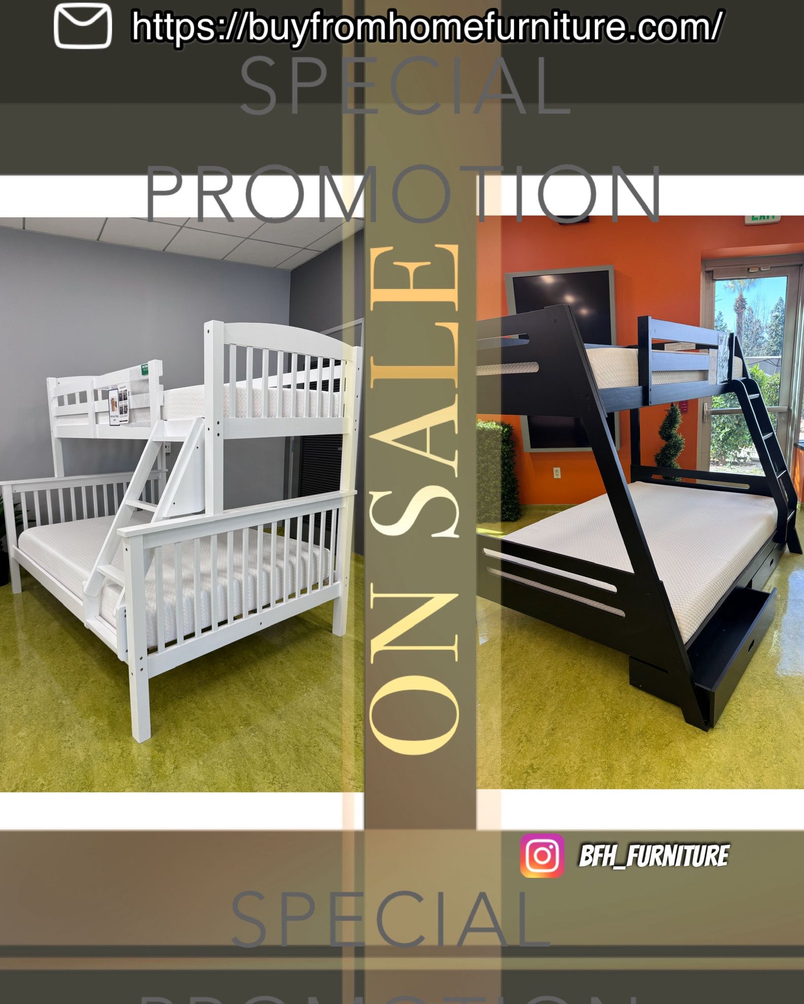 Alvantor-Twin-over-Twin-Bunk- Twin/Full Black Bunk bed w. Drawers & Ortho Mattresses Included display picture 1