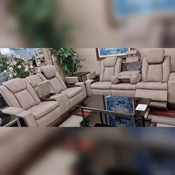 2PC Power recliner Leather creacm color