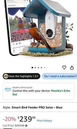 Bird Buddy Smart Bird Feeder w/ Solar Roof – New, Sealed – $100 (retail $239)