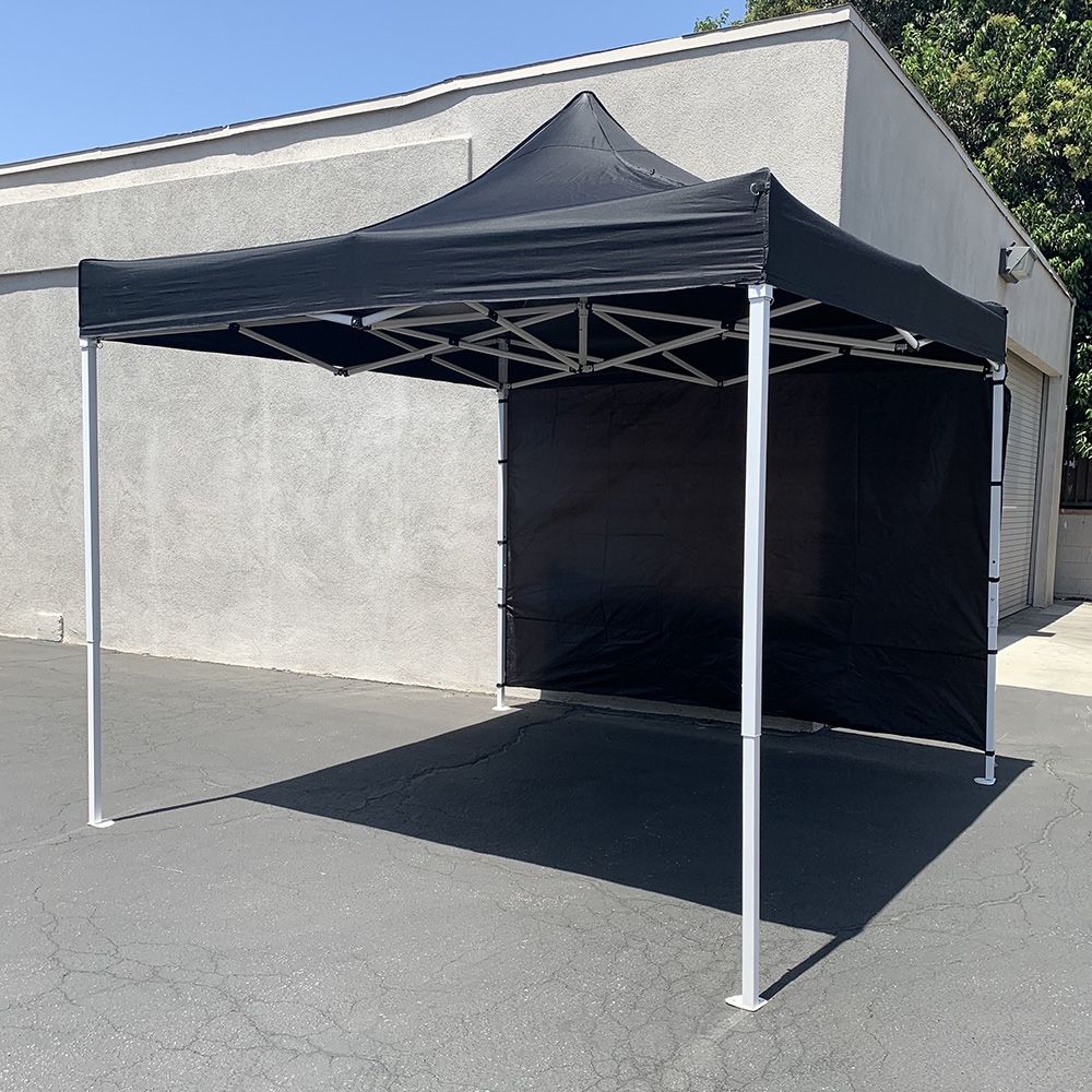 New $110 Heavy-Duty 10x10 FT Canopy with (1 Sidewall) EZ PopUp Party Tent w/ Carry Bag (Red, Blue)