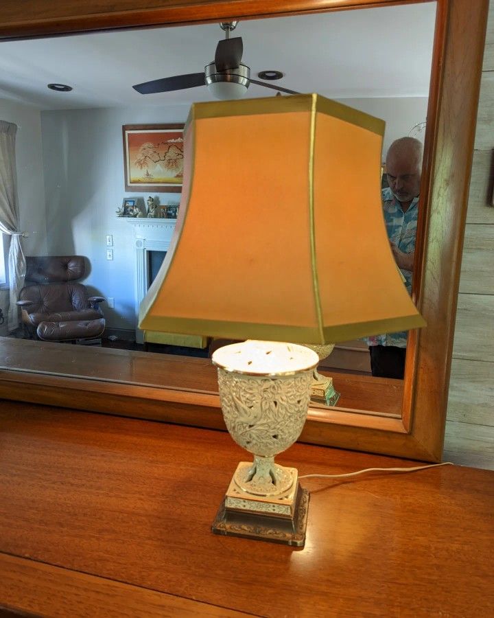 MCM Gold And Cream Floral Lamp 