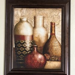 Framed Canvas Wall Art - Vases & Vintage Map (21x25")