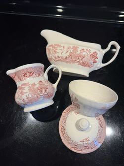 Sugar, Creamer & Gravy Boat - Churchill Of England Pink Willow - New