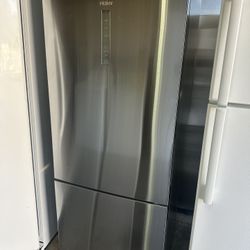 Open box Haier - 15 Cu. Ft. Bottom-Freezer Refrigerator with Quick Cool and Freeze - Stainless steel Can deliver Retail price $1439.99