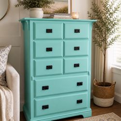 💙 Solid Wood Tall Dresser – 6 Drawers – Coastal Blue / Farmhouse Style