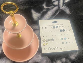 Pink jewelry holder and brand new earrings