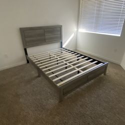 Platform Gray Queen Size Bed Frame 