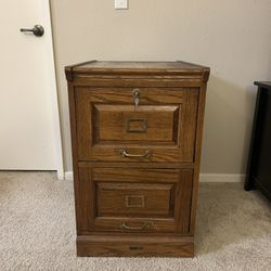 Wooden Oak 2 Drawer Locking Filing Cabinet