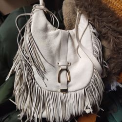 Ivory Leather Handbag With Fringe Euc 25