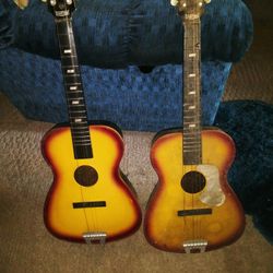 2 Vintage Emenee Sunburst Accoustic Guitars