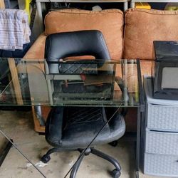 Loveseat, desk with chair, microwave and Plastic Drawers 