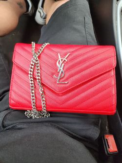 Saint Laurent  Patent Grain De Poudre Matelasse Chevron Chain Wallet