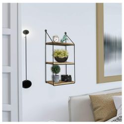 3 Tier Wall Mounted Floating Shelves, Home Decor, Metal Wire and Rustic Wood Wall Storage