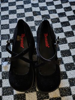 Demonia Black Velvet Mary Jane Heels