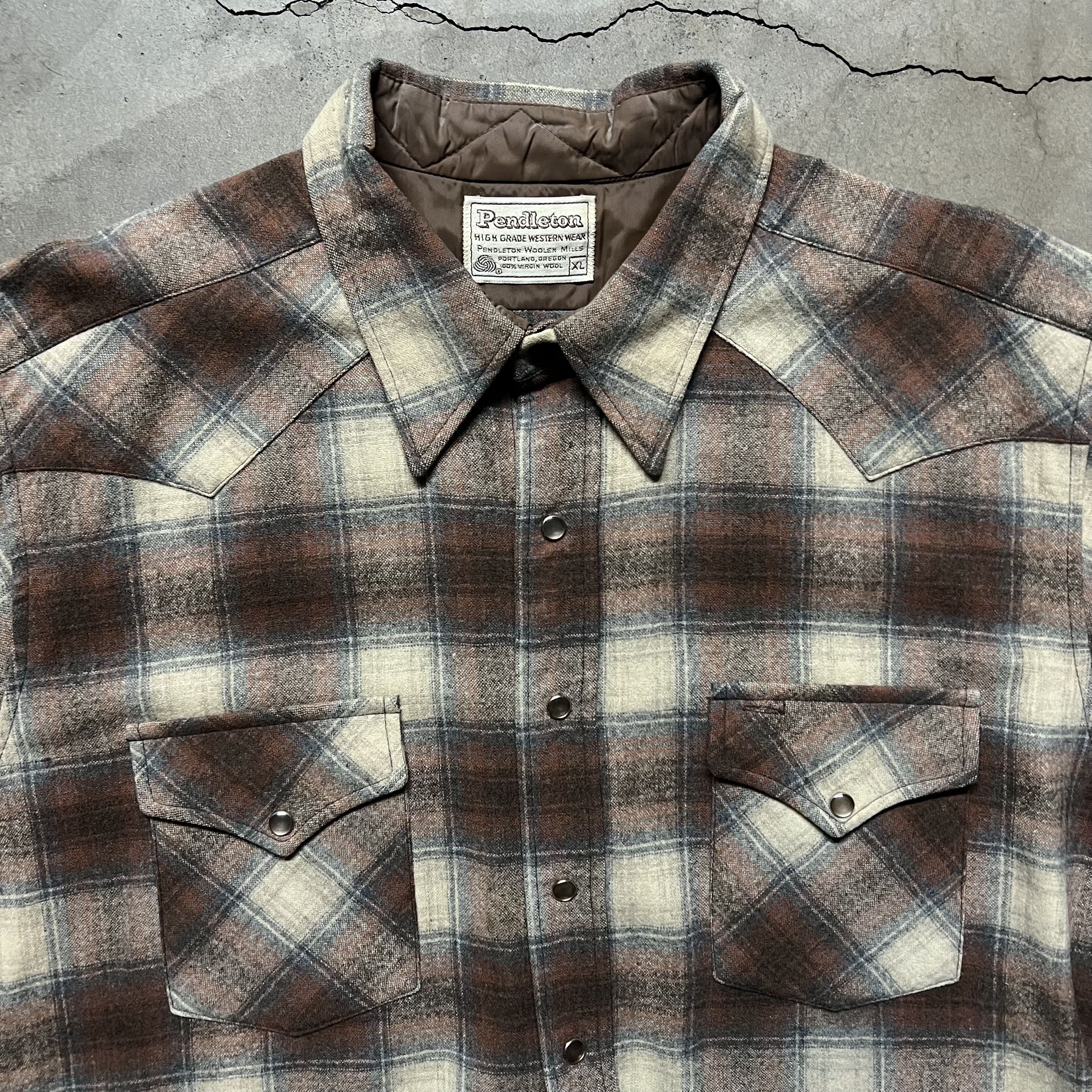 Vintage 70’s Pendelton Western Wear 🇺🇸 Pearl Snaps Board Plaid Flannel XL